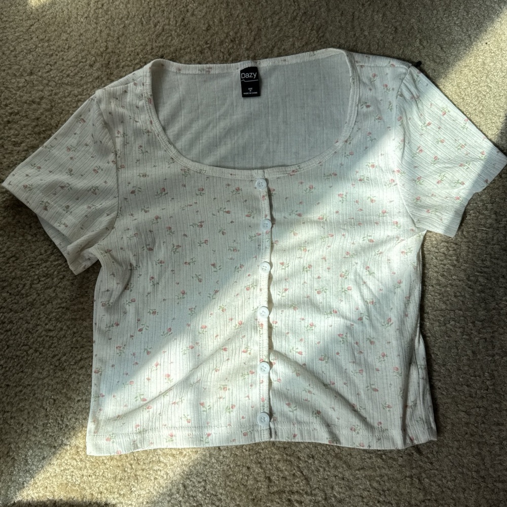 SHEIN White Floral Button-Up Blouse